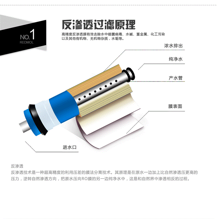 去除水中有机物异色异味农药三氯甲醛重金属家用厨用反渗透净水机