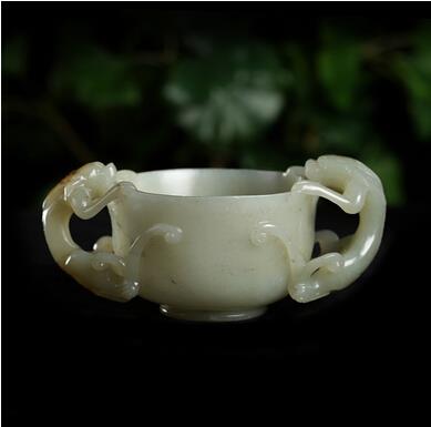 和田玉籽料双螭耳杯