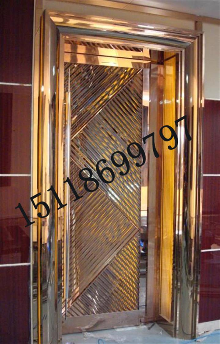供应酒店包厢门镜面玫瑰金不锈钢压花门板